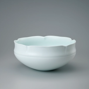 White porcelain bowl with pale blue glaze.