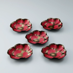 Set of Kanshitsu Akanuki Bowls in Shape of Peony