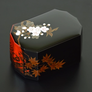 Coffer with Cherry Blossom and Red Maple Leaf Design in Johana Makie