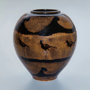 鉄釉鳥文花瓶(原 清)｜ギャラリージャパン 【大迫力】現代作家物 白