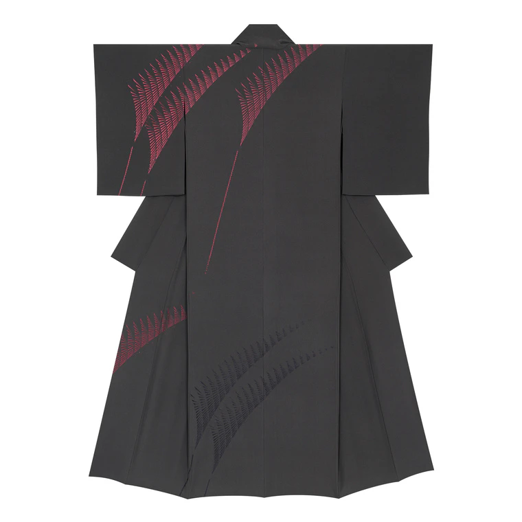 photo Kimono with decoration in embroidery. “Shrine of scarlet”