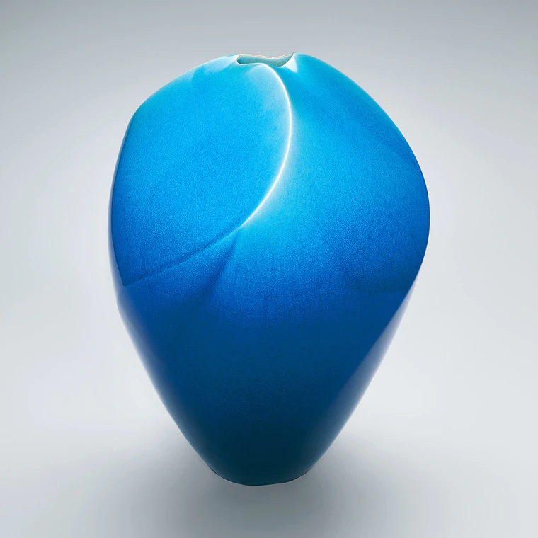 photo Ridged jar with blue glaze. “Sky”
