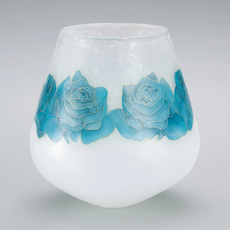photo Cloisonne flower vessel with glass body “Blue heaven”