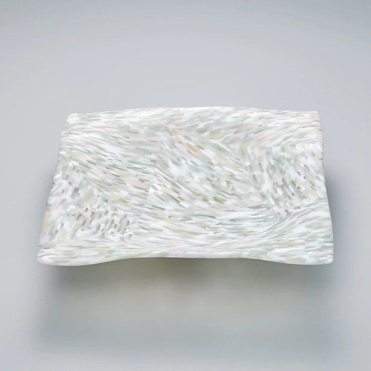 photo Square dish of mosaic glass. “Time of cherry blossoms”