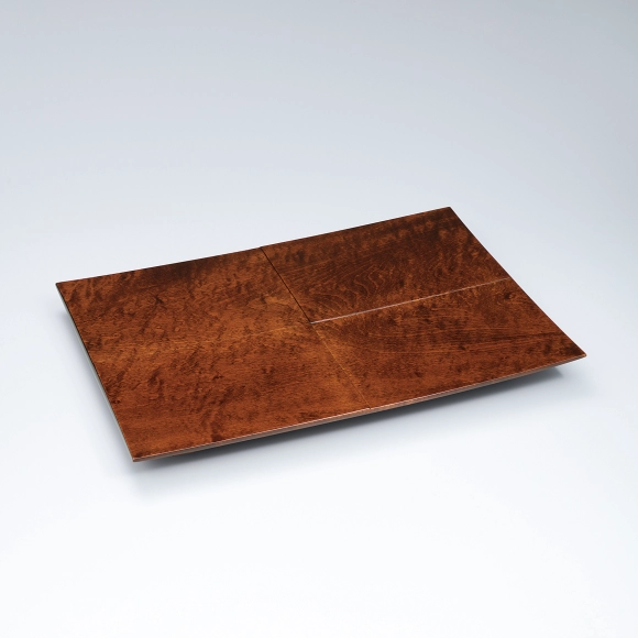 Rectangular dish of horse chestnut wood finished in wiped urushi.