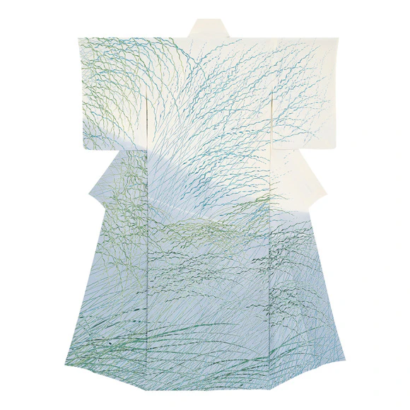 Formal kimono with design in yūzen dyeing. “May wind”