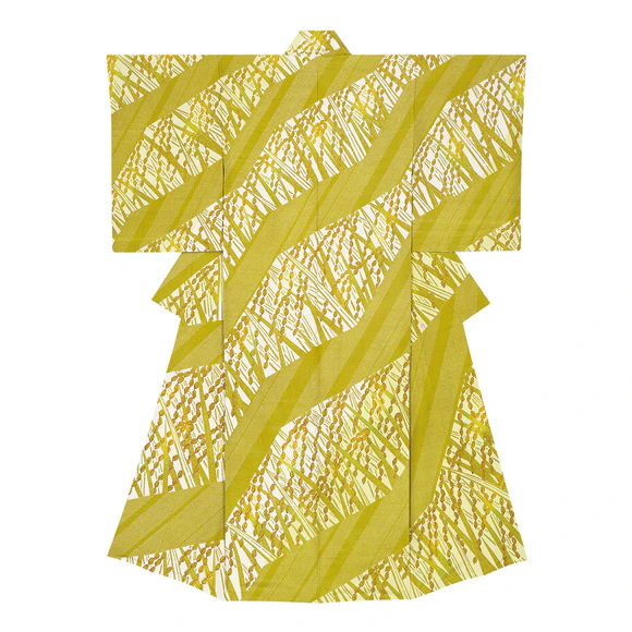 Kimono with design in yūzen dyeing with sekidashi method. “Mizuho”