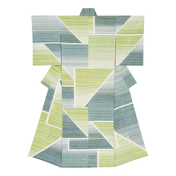Kimono of tsumugi. “Departure in the season of green leaves”