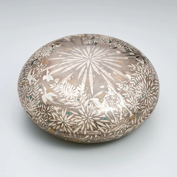 極上品 シルバー 銀製　美術工芸品 白金銀彩長皿(宮﨑 祐輔)｜ギャラリージャパン