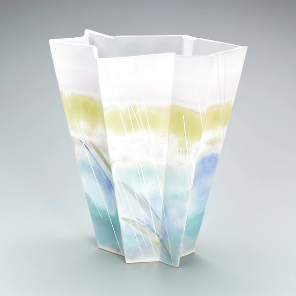 釉描プラチナ彩花器「翠雨」