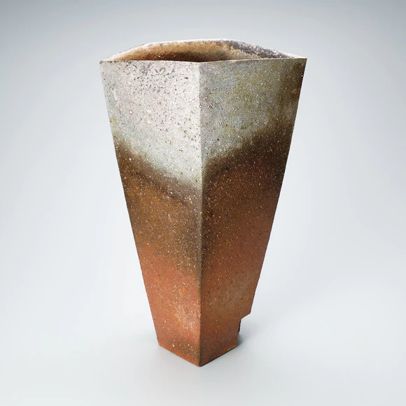 Bizen flower vessel of mixed clay.