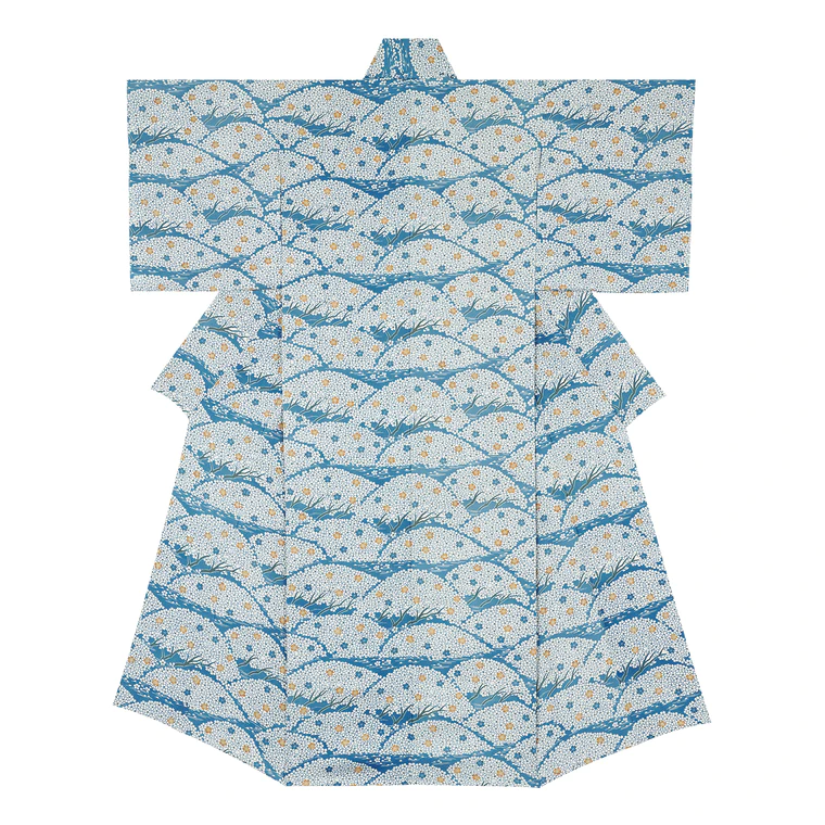 photo Kimono with design in aigata  “Kotodama of the old man who made cherry blossoms bloom”