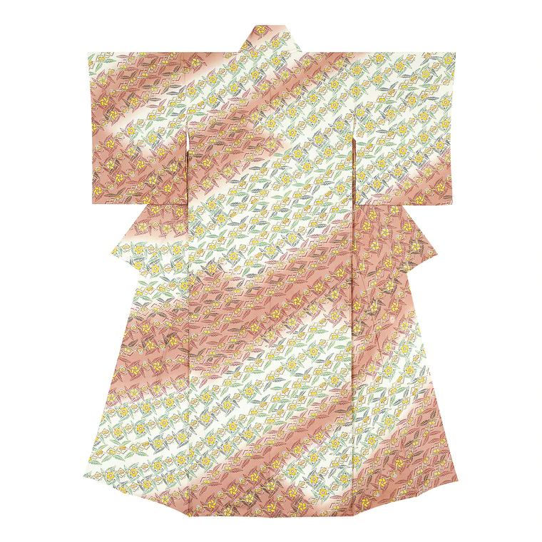 photo Kimono with sarasa pattern in woodblock printing “Japanese rose”
