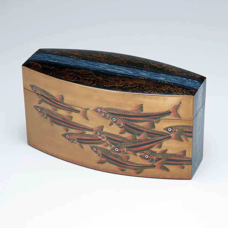 photo Box with design in mother-of-pearl inlay and makie “Arrival of spring in Noto”