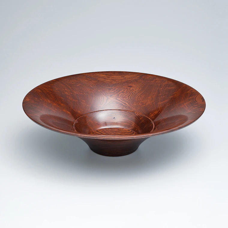 photo Bowl of zelkova wood with needle point knots in distinct grain pattern