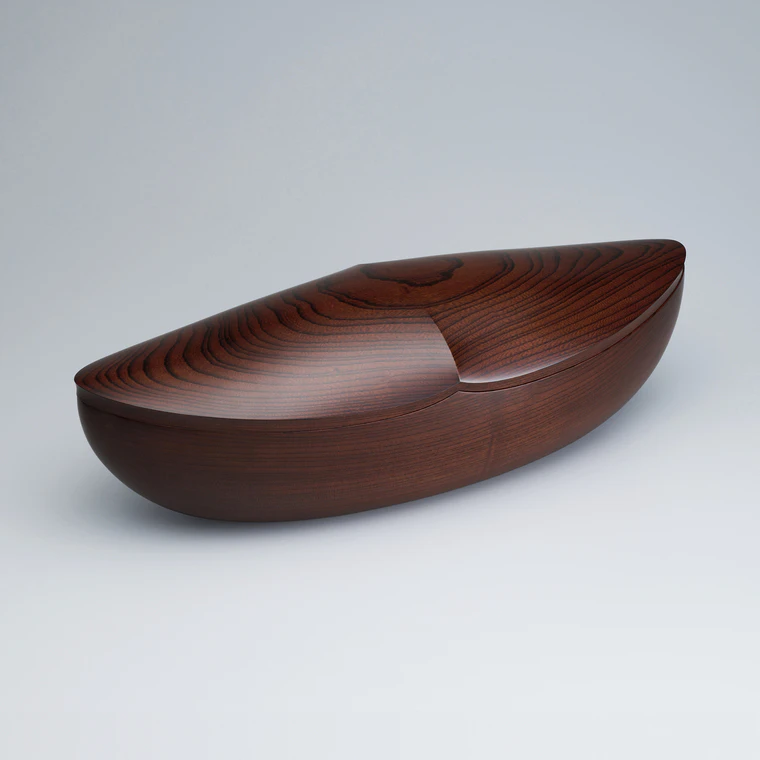 photo Covered Vessel of Zelkova Wood Finished in Wiped Urushi  “Whale in Evening Glow”