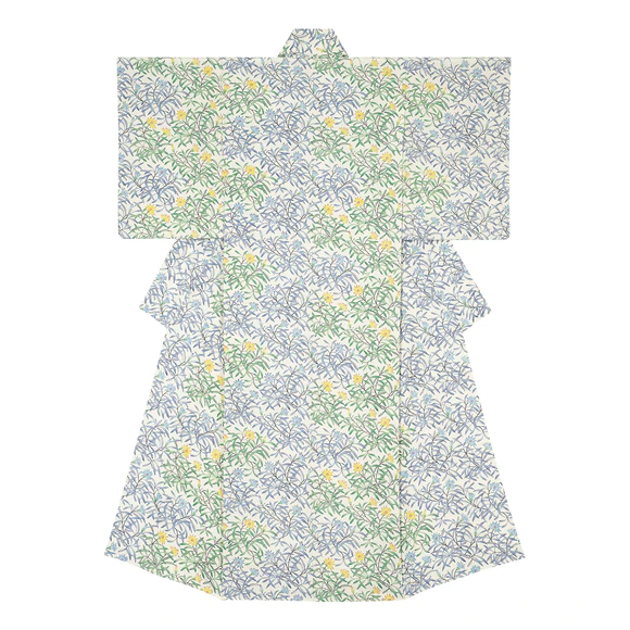 Kimono with design in stencil-resist picture dyeing  “Flowers of the tropical country”