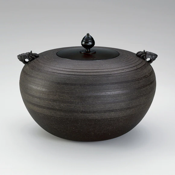 k430 浜松地紋　浄栄　肩衝釜　茶道具 k430 浜松地紋 浄栄 肩衝釜 茶道具