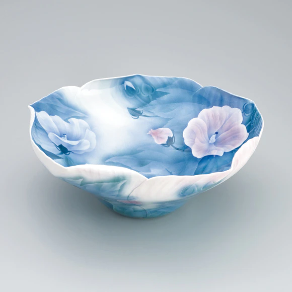 末岡信彦 色絵藤之図八角壷 共箱 色絵磁器