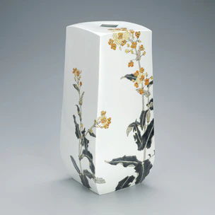 菜の花図四方壺