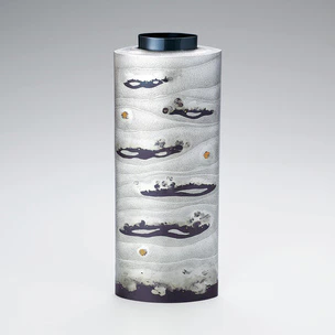 Flower Vessel with Hammer Worked Inlay and Stirred Design “Sky”