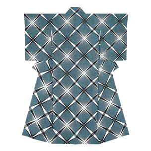 Kimono with design in yuzen dyeing  “Topological overlapped check pattern  Brilliance”