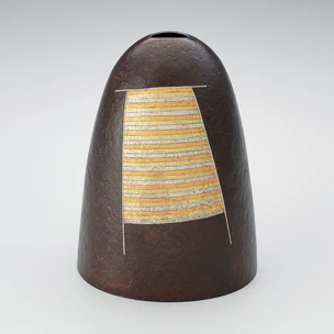 Forged iron flower vessel with gold and silver damascene inlay