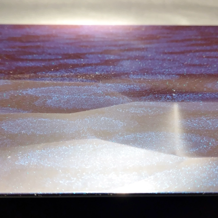 photo Kanshitsu Decorative Low Table with Design in Kinma “The Sea Around the Country is Calm”