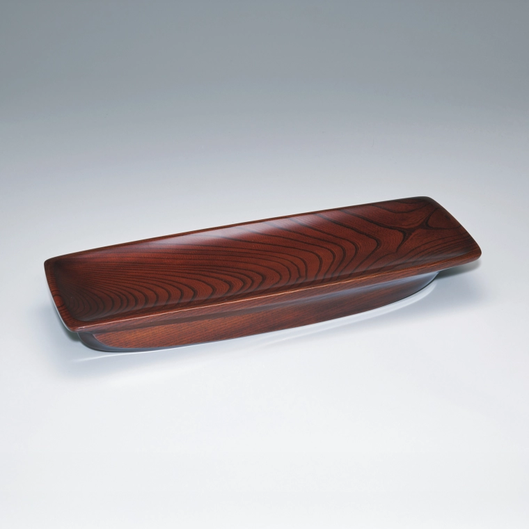 photo High footed dish of zelkova wood finished in wiped urushi.