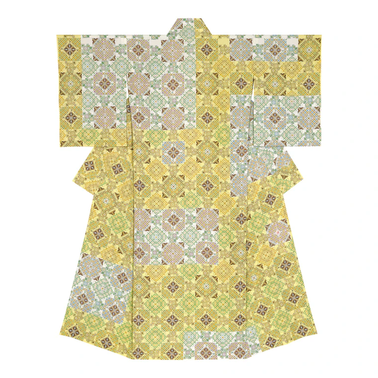 photo Kimono with sarasa pattern in woodblock printing. “Yūkei”