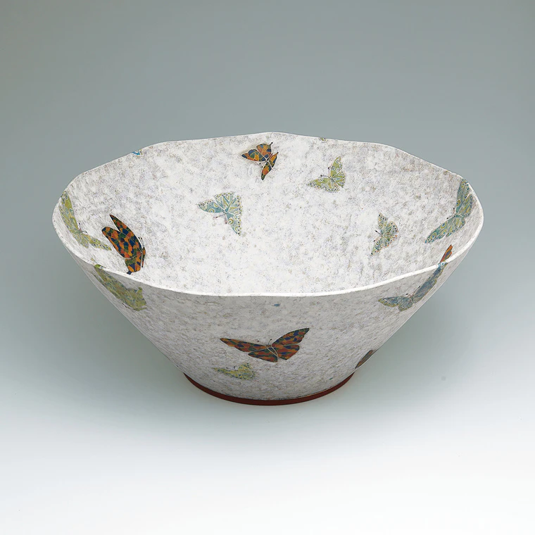 photo Large bowl with design in engraving, overglaze enamel, gold and silver.