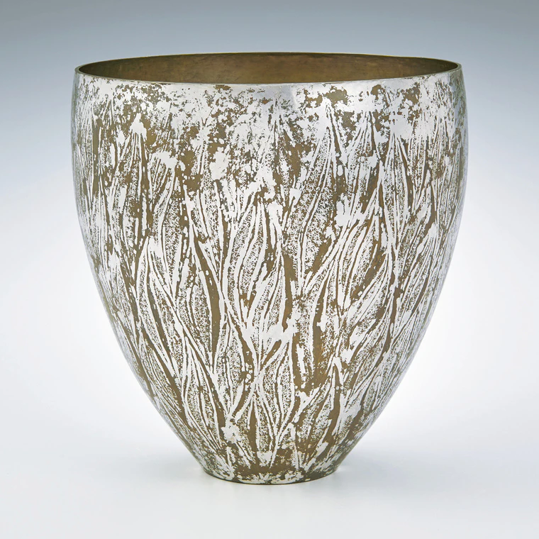 photo Flower vessel of forged brass with silver decoration. “Tree”