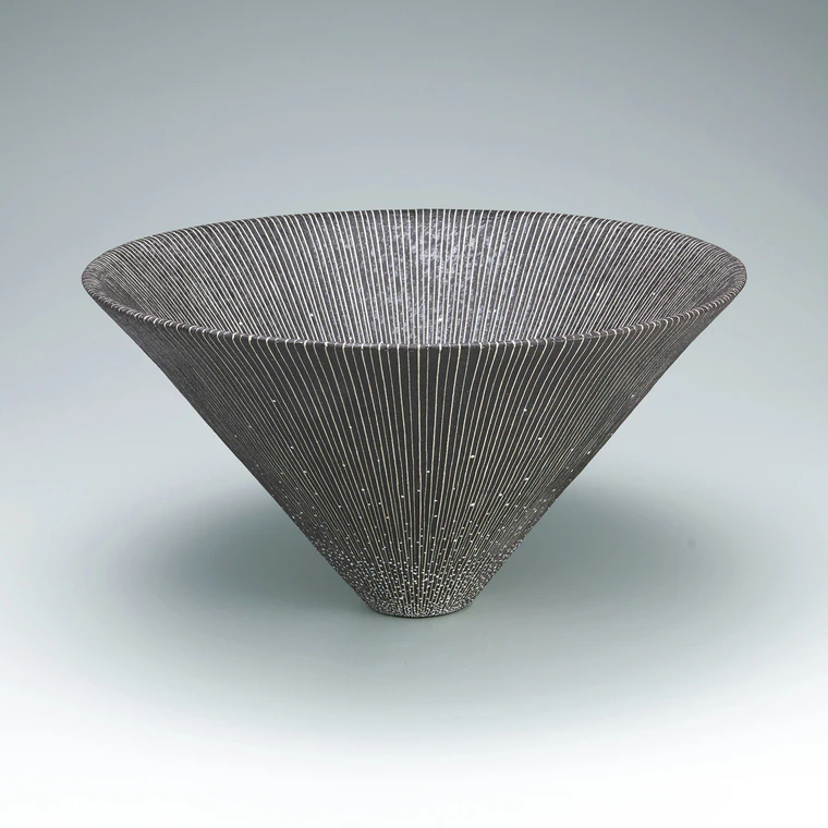 photo Bowl of colored clay with inlay and dot decoration. “Night of drizzle”