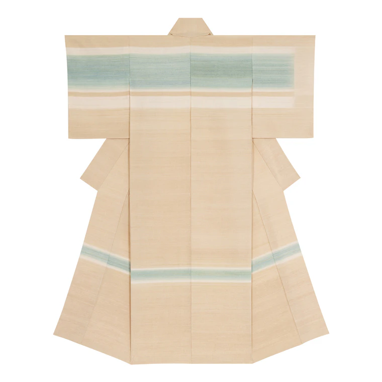 photo Kimono of tsumugi. “Riverbank with row of cherry trees”