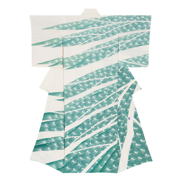 Formal kimono with design in yūzen dyeing. “Whispering of the wind among pine trees”