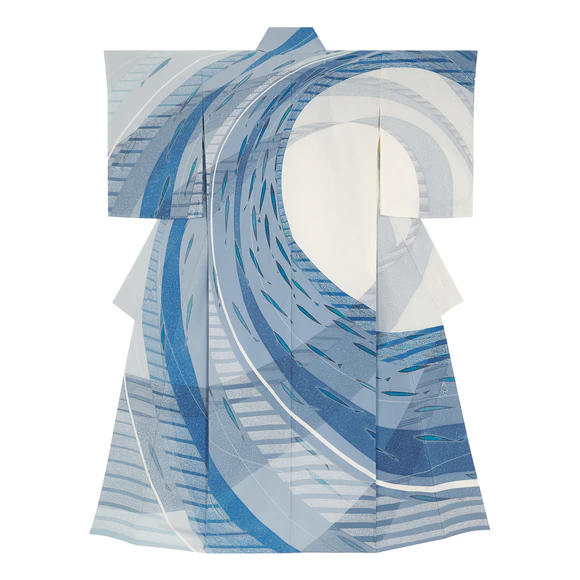 Kimono with design in yūzen dyeing. “Cold sea”
