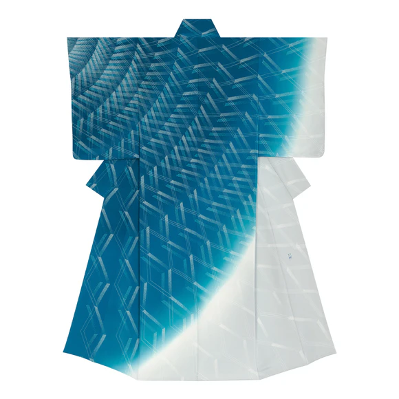 Formal kimono with design in yūzen dyeing. “Blue rhythm”