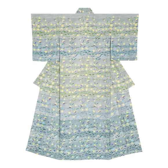 おぼろ型染着物「早春譜」