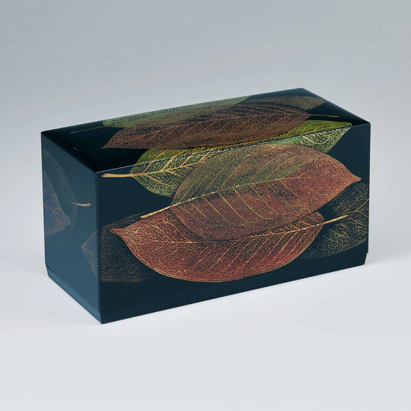 Box with design in makie. “Colorful foliage of autumn”