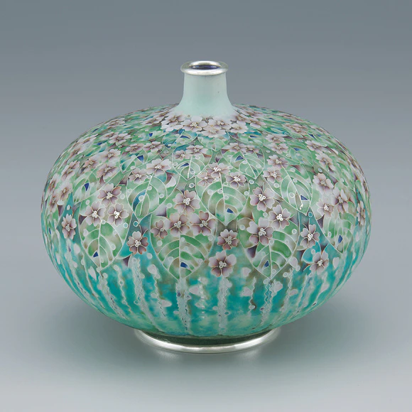 七宝焼　七宝花瓶　七宝壺　花生　蒼々の譜　女性作家作品 七宝焼 七宝花瓶 七宝壺 花生 蒼々の譜 女性作家作品