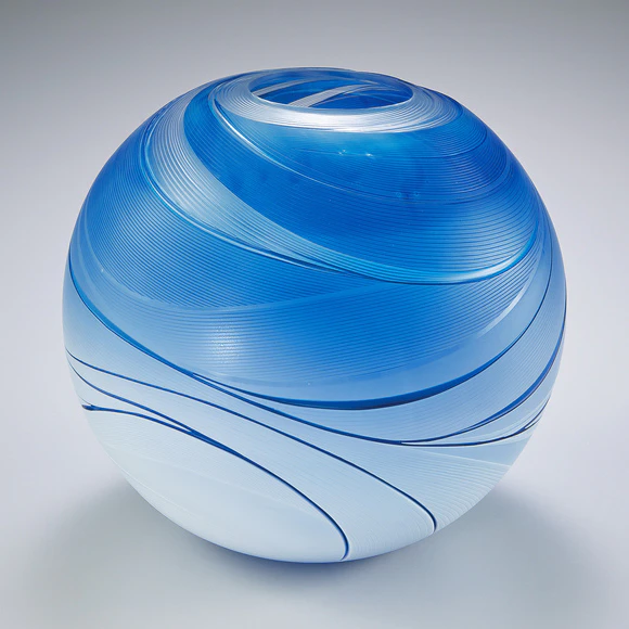 Glass jar with line engraved decoration. “Spacetime II”