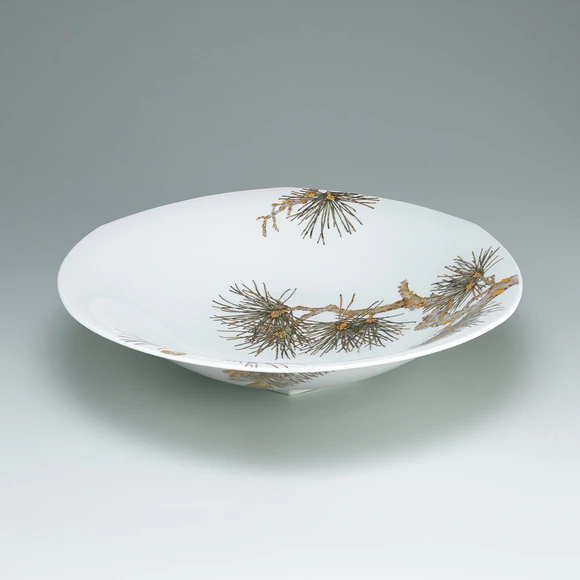 九谷焼　山田義明作　色絵　松竹図　扁壷　M　3810 九谷焼 山田義明作 色絵 松竹図 扁壷 M 3810