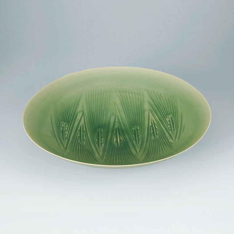 photo Bowl with Green Celadon Glaze and Wheat Design