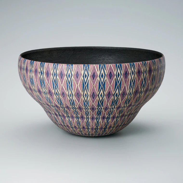 photo Bowl with Blue Glaze and Fabric Texture Pattern