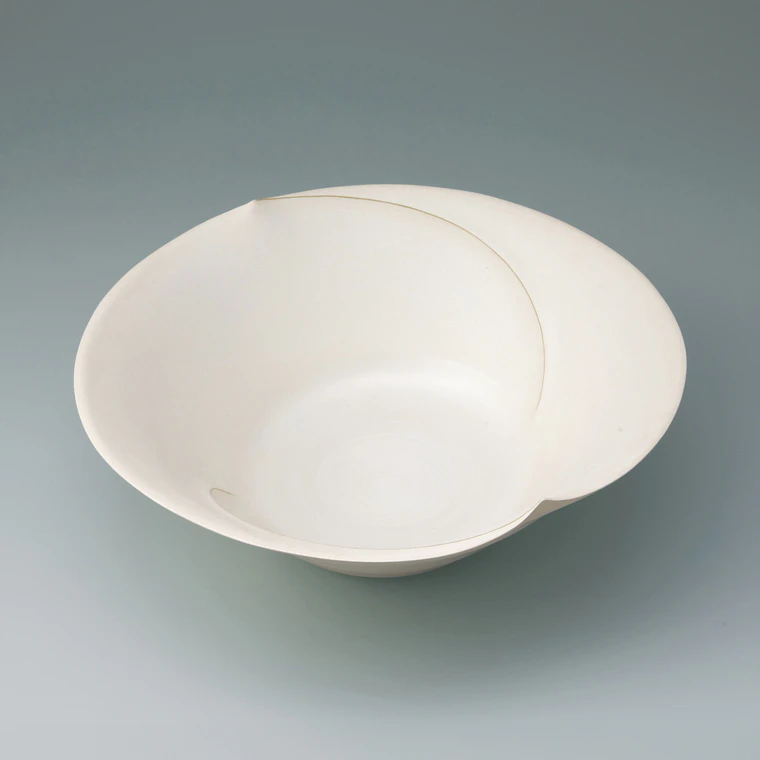 photo Bowl with White Glaze and Ridged Line Design