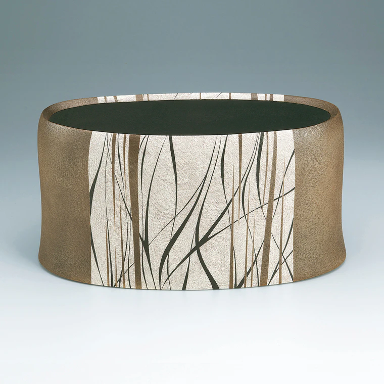 photo Flower Vessel with Fabric Texture Pattern and Line Design