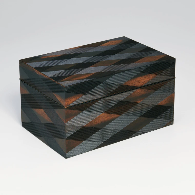 photo Box of Black Streaked Persimmon Wood with Diagonal Light Line Design