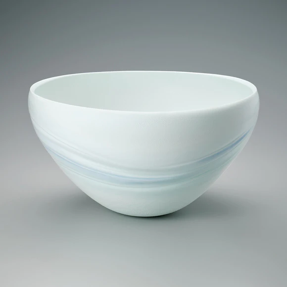 White Porcelain Flower Vessel with Pale Blue Glaze and Engraved Design “Stream Scene 2026”