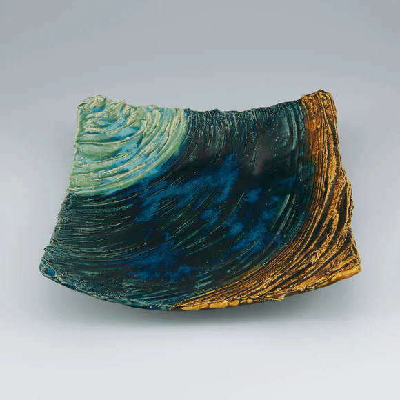 Square Dish with Three Color Glaze Decoration