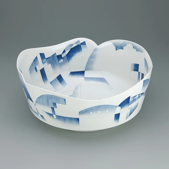 Bowl with Blue Town Picture “Weaving the Wind”